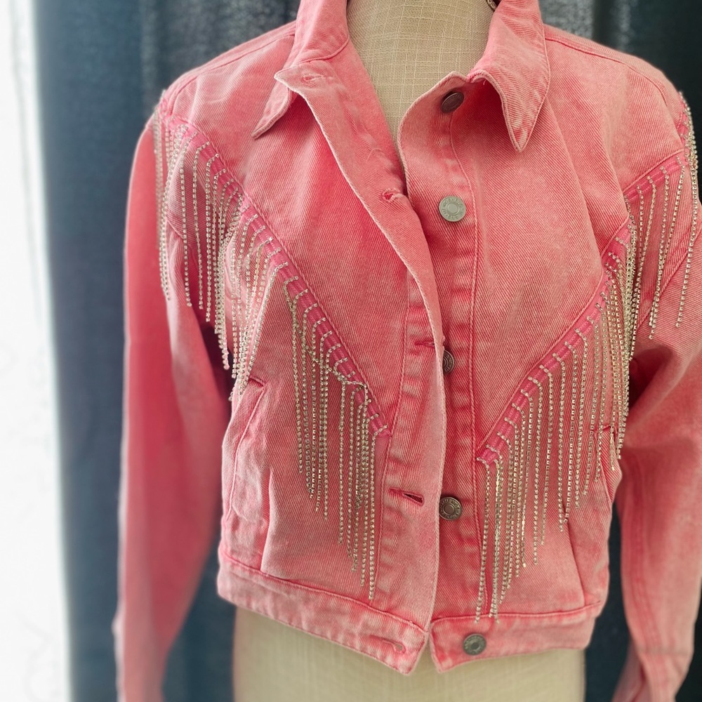 Pink denim jacket with rhinestones